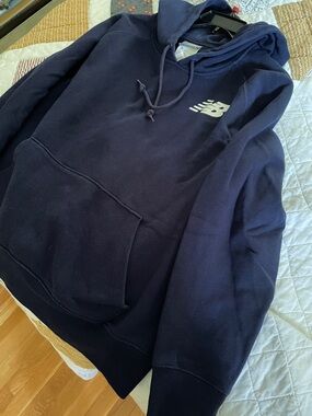 New Balance Navy Blue Pullover Hoodie with White Logo